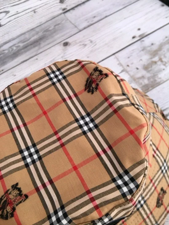 Burberry Tan Plaid Bucket Hat with Black TB Monogram - Picture 3 of 4